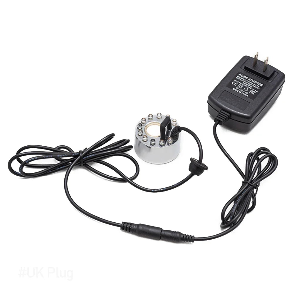12 LED Atomizer Colorful Light Ultrasonic Misting Maker Water Fountain Pond Landscaping Fogger Atomizer Air Humidifier Aquarium