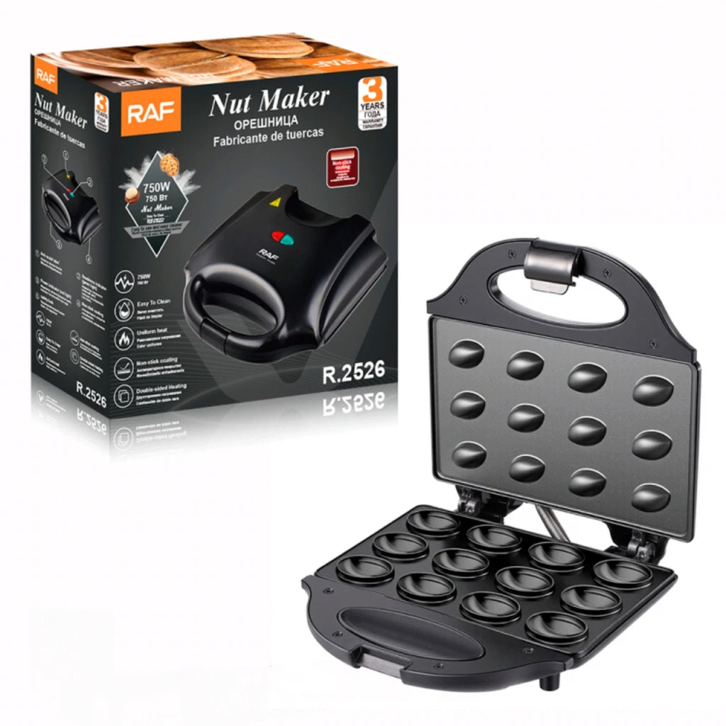 Electric 12-Hole Walnut Cake Waffle Maker with Nuts Kitchen Biscuit Maker for Baking Business - Non-Stick Surface