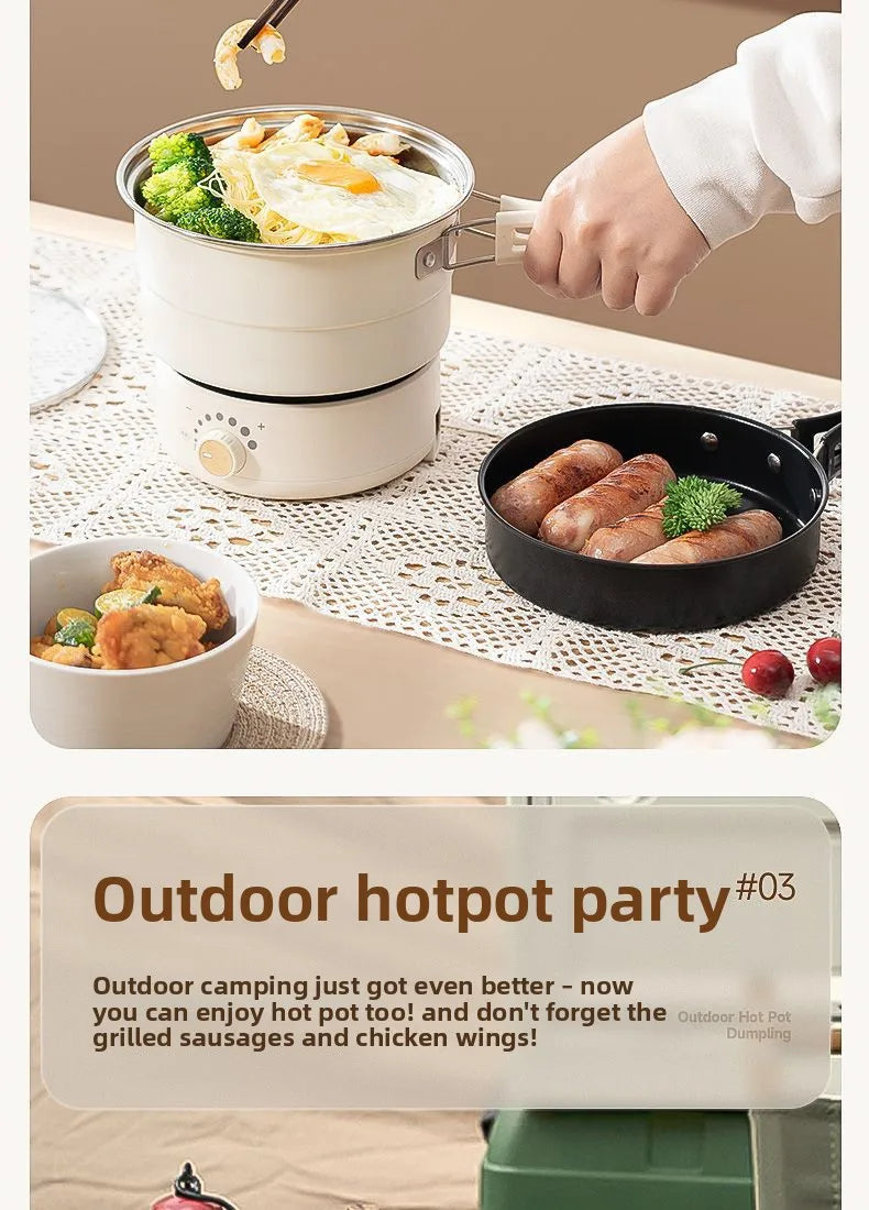 110V/220V Electric Cooker Portable Cooking Pot Foldable Hotpot 1.6L Multi cookers Split Type Rice Cooker Frying Pan Home Travel