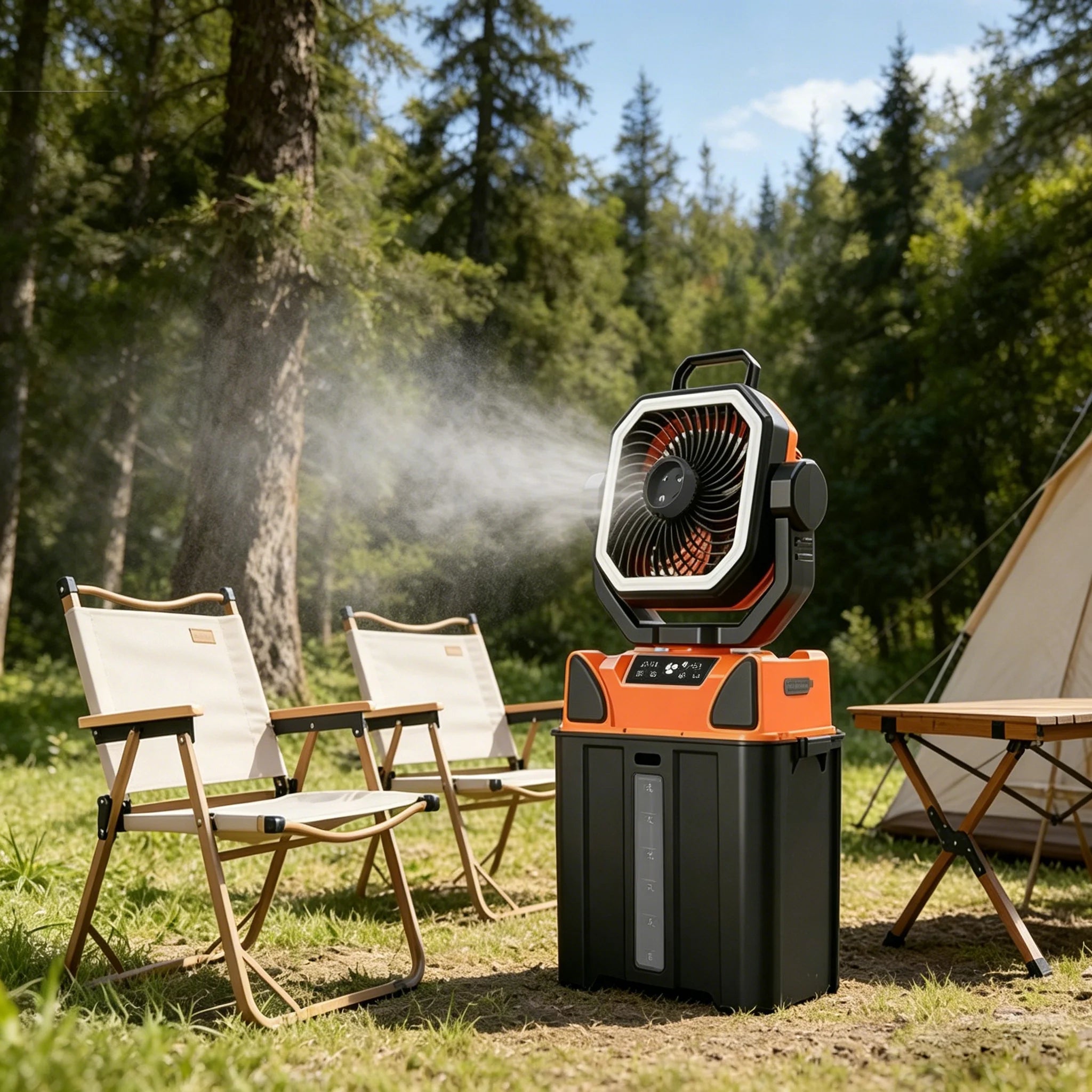50000mAh Outdoor Camping Fan with Remote Contral 4Gears Wind Speed Up to 100 Hours Runtime Handle Portable Cooling Electric Fan