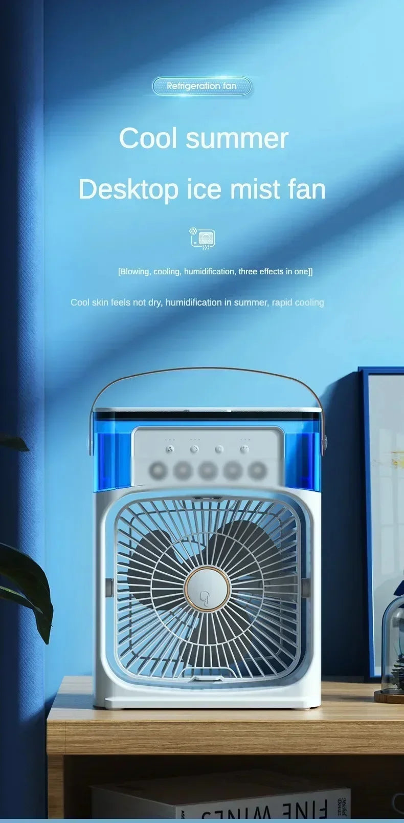Lenovo Portable Air Conditioner Fan Mini USB Air Cooler Humidifier Water Mist Spray LED Night Light Desktop Cooling Fan