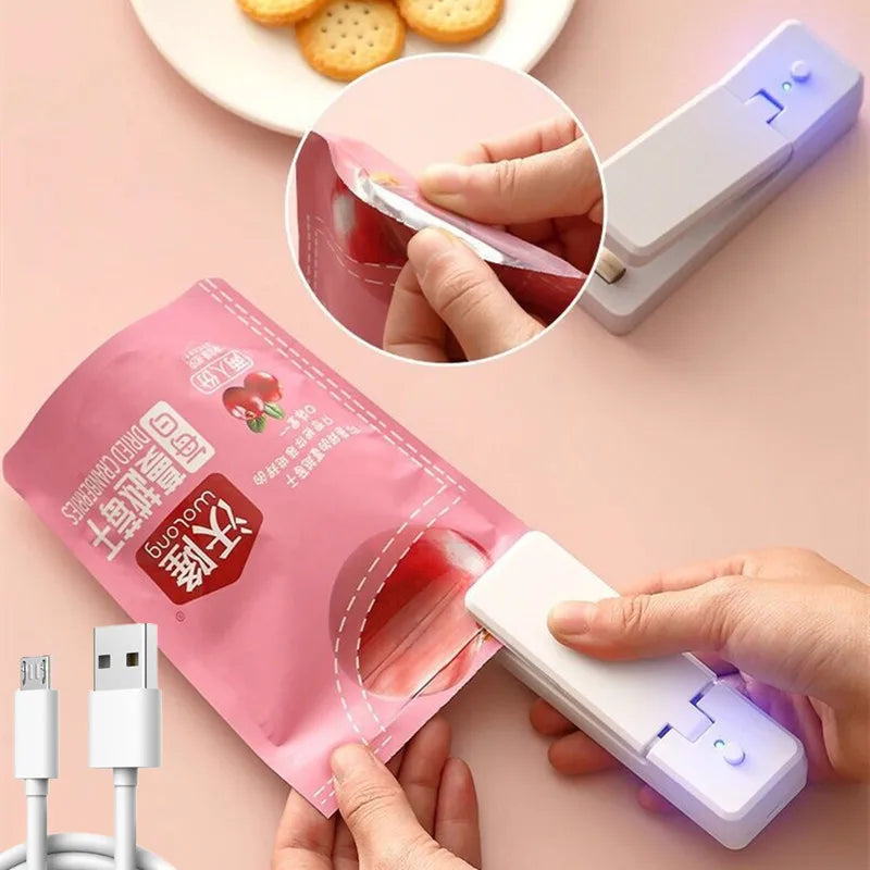 2 IN1 USB Chargable Mini Bag Sealer Heat Sealers With Cutter Knife Rechargeable Portable Sealer For Plastic Food Storage Kitchen