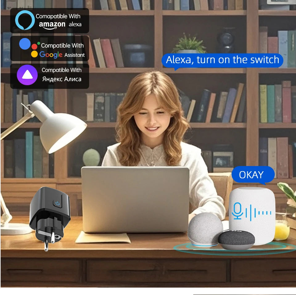 Tuya Smart Socket WiFi Remote Control EU Plug with Energy Monitoring 16A/20A Voice Control Google/Alexa Timed