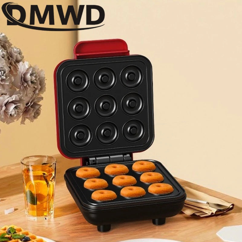 110V Donut Cake Baking Tray Household Breakfast Electric Baking Pan, Fully Automatic Multifunctional Mini Waffle Biscuit Machine
