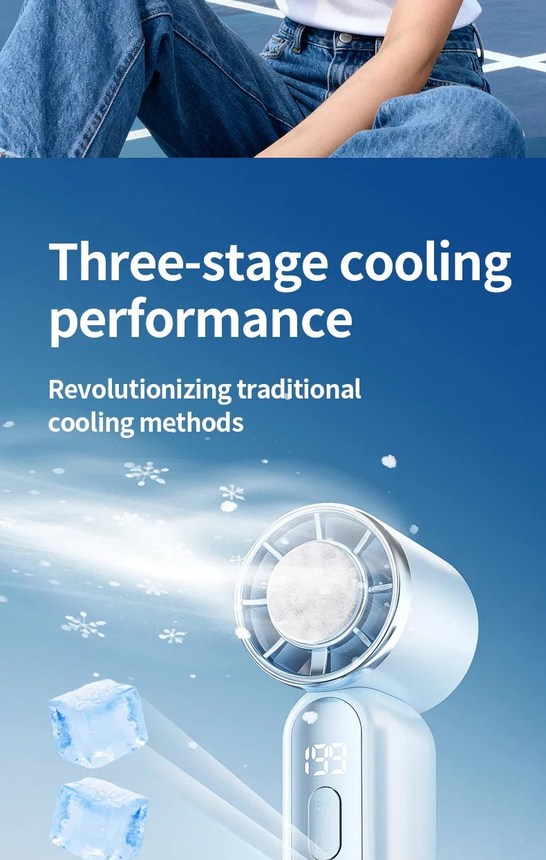 3000mAh 199 Speed Portable Handheld Fan with ICE Semiconductor Cooling 360° Turbo Personal USB Rechargeable Mini Air Cooler
