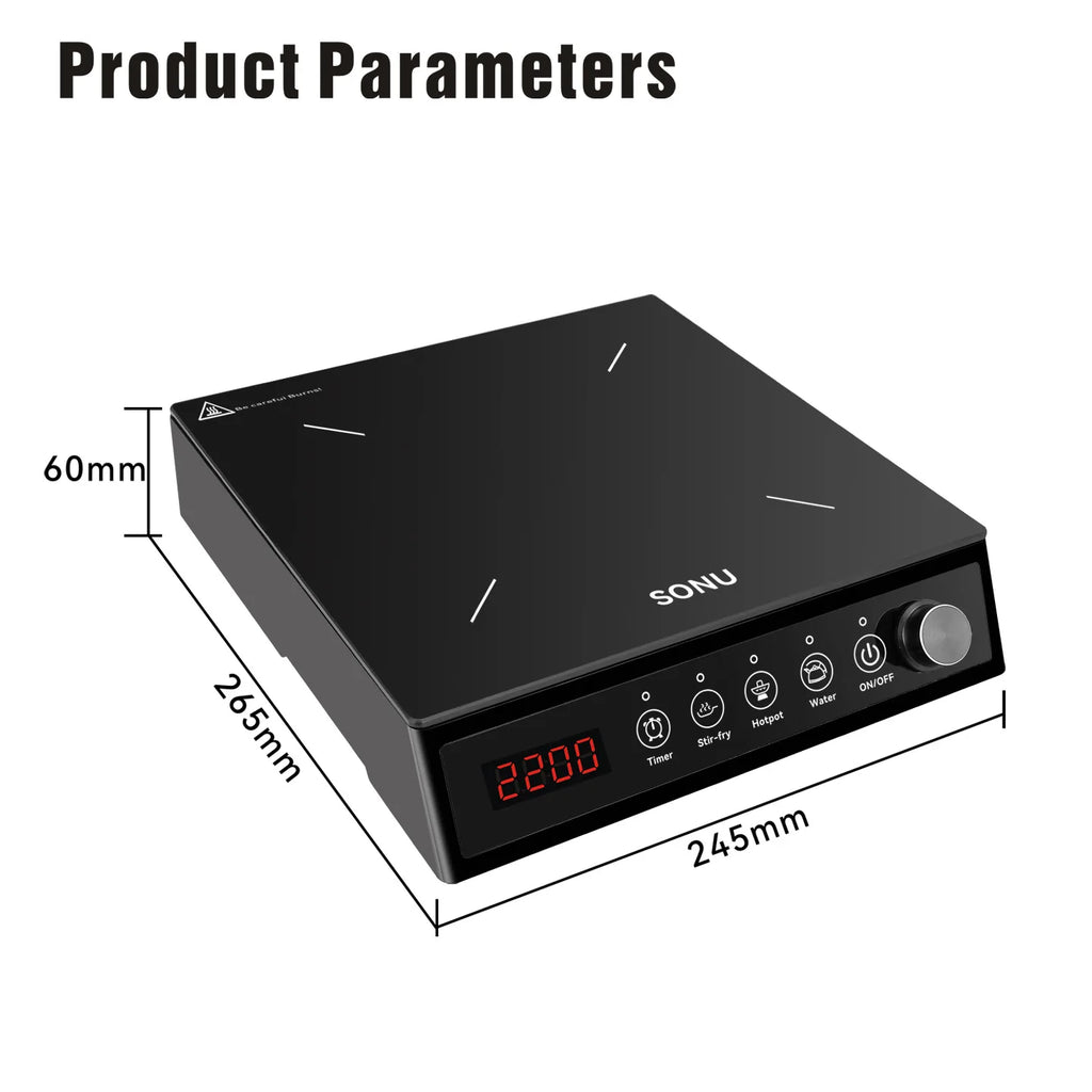 2200W Portable Electric Magnetic Induction Cooker Touch Panel Waterproof Hotpot Heating Stove Touchpad Cooktop Stir Fry Dish Coo