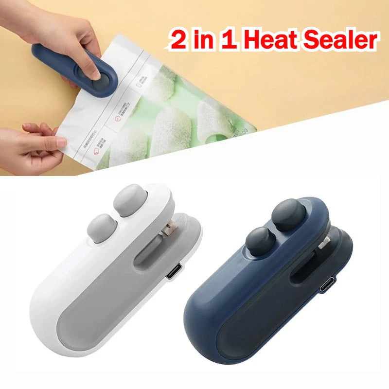 Portable Mini Sealer 2 in 1 Heat Sealer for Snacks Home Use Rechargeable Sealer Vacuum Sealer Snacks Plastic Bag Heat Sealer