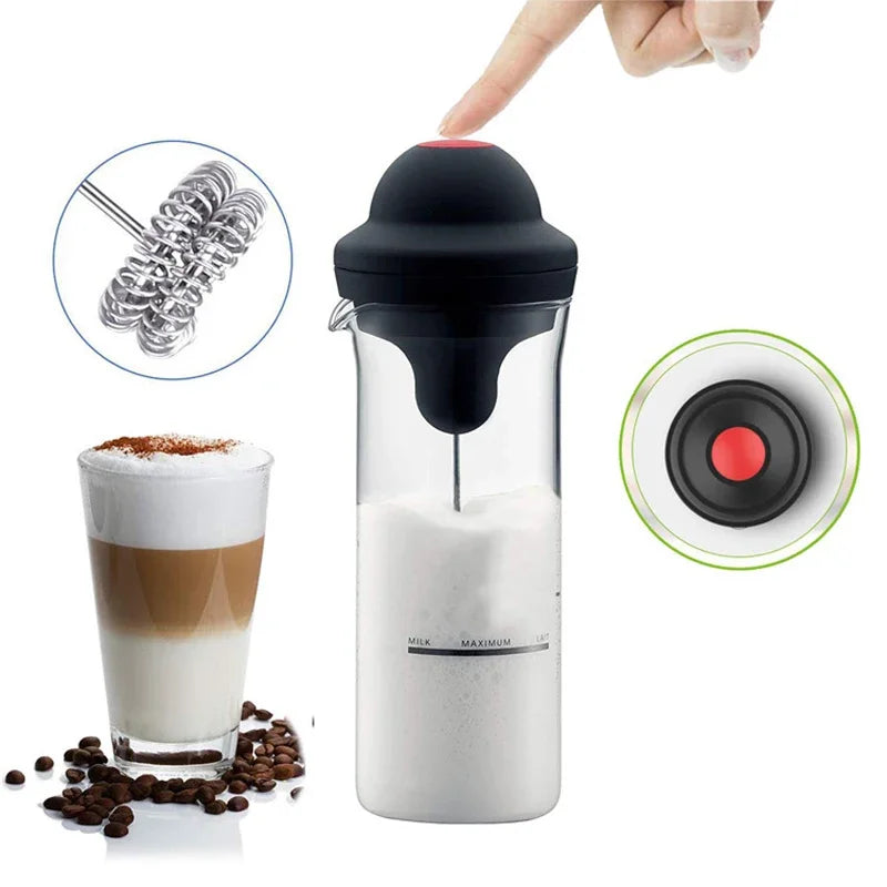 Portable Electric Milk Frother Semi-automatic Stainless Steel Mixing Head Coffee Stirrer 400ml Household Milk Frother