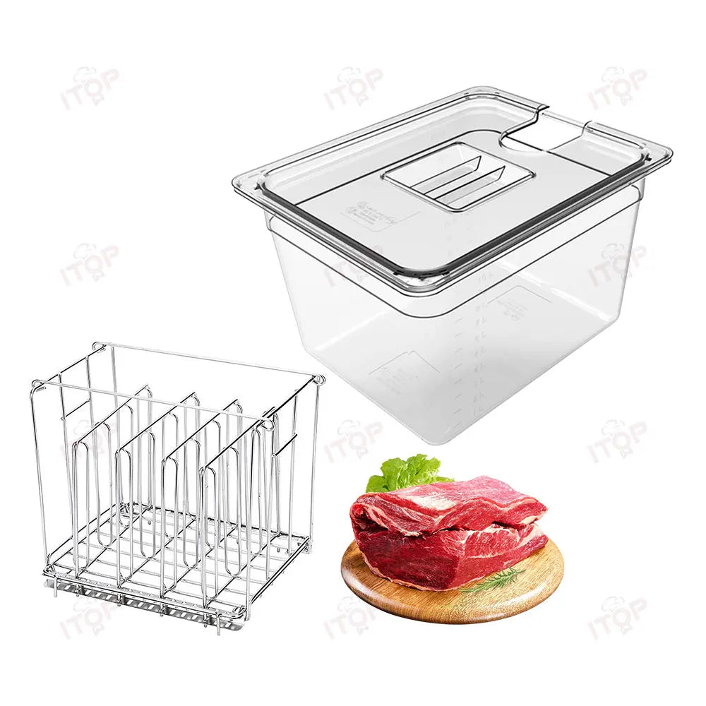 11L/ 25L Container For Sous Vide Cooker Machine Food Grade PC Material Heat Insulation Stainless Steel Sous Vide Rack