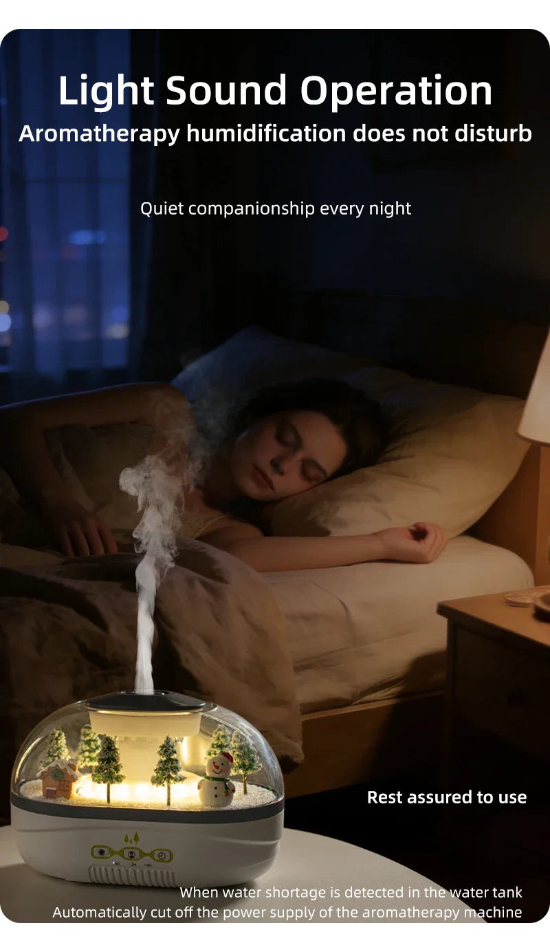 Snowman Landscape Aroma Humidifier with Colorful Led Light Essential Oil Diffuser Ultrasonic Raindrop Air Humidifier for Home