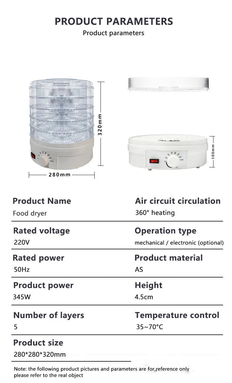 MINI Digital Food Dehydrator Vegetables Fruit Dryer Household Meat Drying Machine With 5 Trays 220V