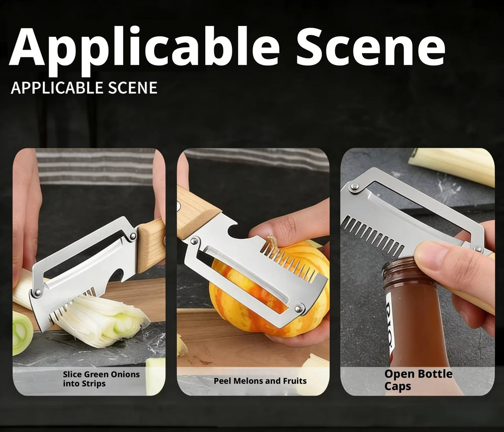 2-in-1 Stainless Steel Peeler Multi-Functional Serrated Vegetable Slicer Fruit Peeling Slicing Wooden Handle New Kitchen Knife