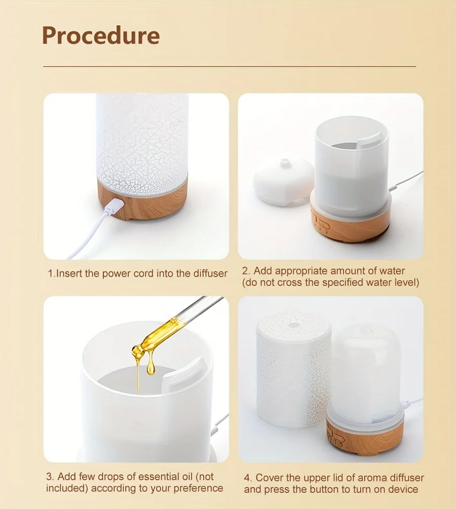 150ml Crack Design Essential Oil Diffuser USB Powered with  7 Color LED Lights Ultrasonic Air Humidifier for Living Room  Office