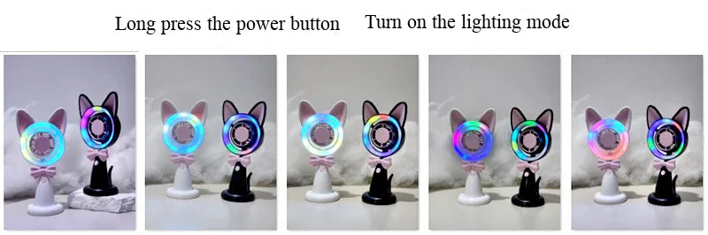 New Cat-Shaped Handheld Fan with Strong Wind, USB Charging, Suitable for Student Dormitories, Desktop Small Fan with Light