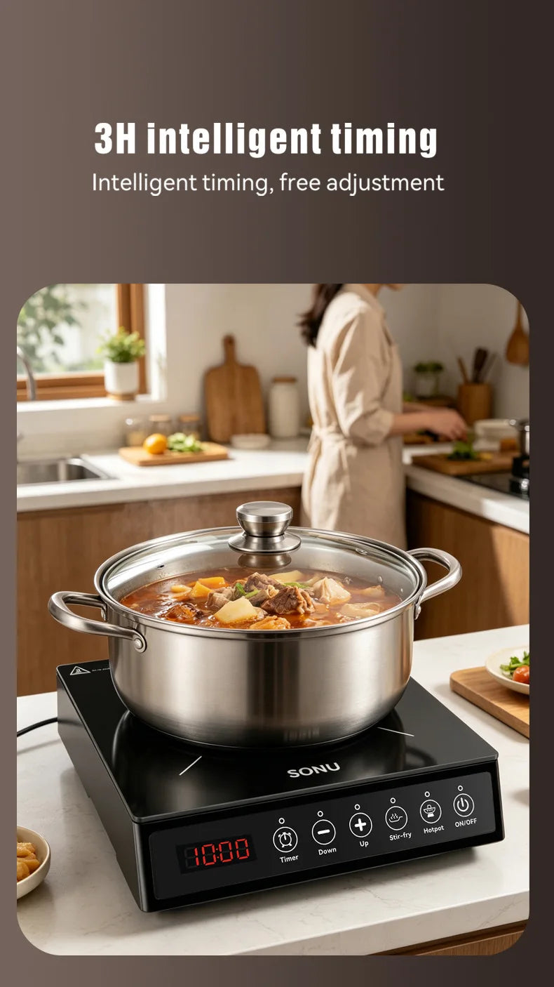 2200W Portable Electric Magnetic Induction Cooker Touch Panel Waterproof Hotpot Heating Stove Touchpad Cooktop Stir Fry Dish Coo