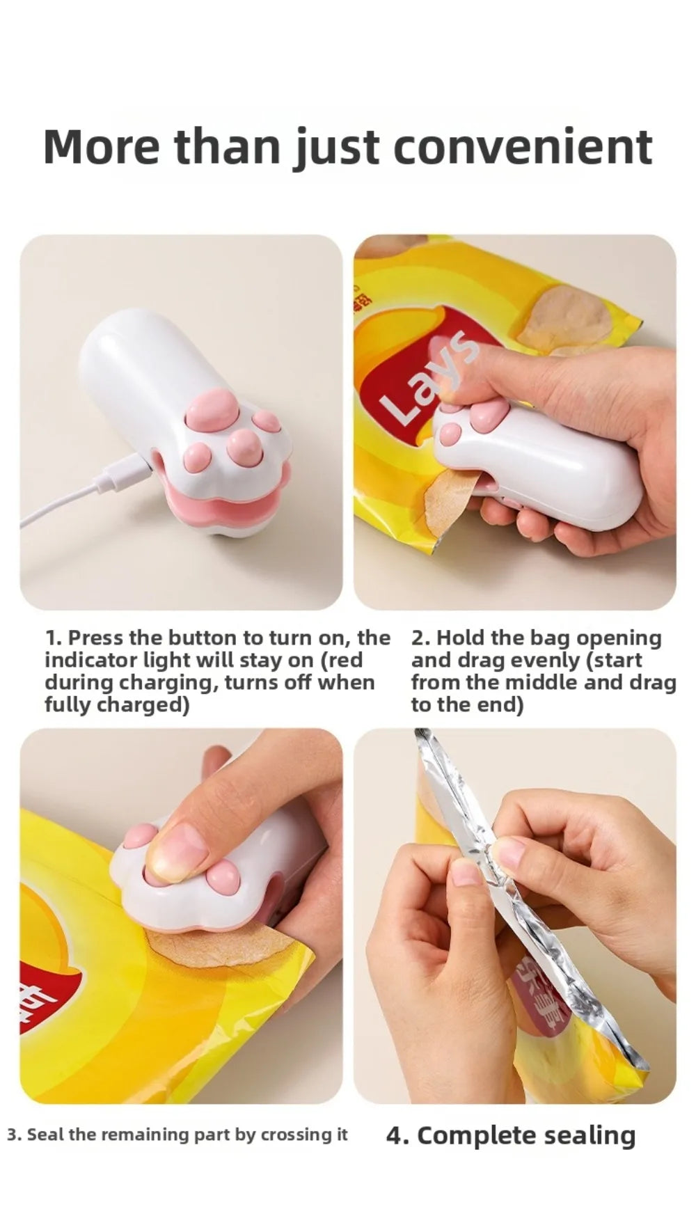 Mini Cat Paw Snack Bag Sealer Type-C Charging Built-in Cutter Food Bag Sealer Magnetic Back Heat Sealing Mini Sealing Machine