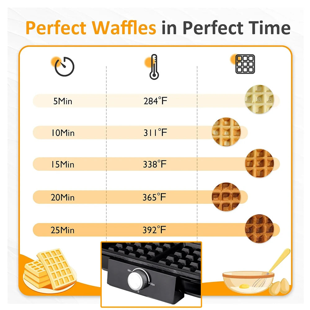 4-Slice Belgian Waffle Maker 1500W Double Heating Non-Stick Egg Cake Oven Pancake Egg Waffle Cake Machine Temperature Control