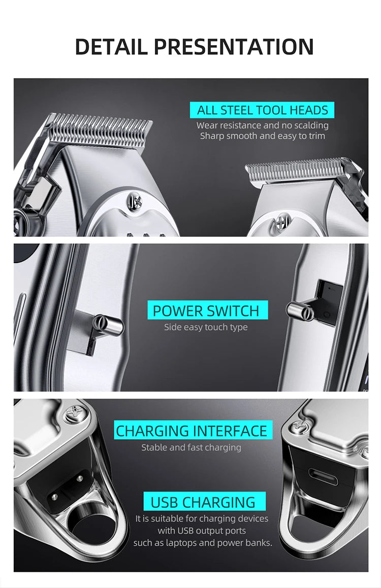 KIKIDO 2 IN 1 Hair Clipper Professional Hair Cutting Machine Rechargeable Barber Hair Trimmer Cordless Haircut Clipper for Men