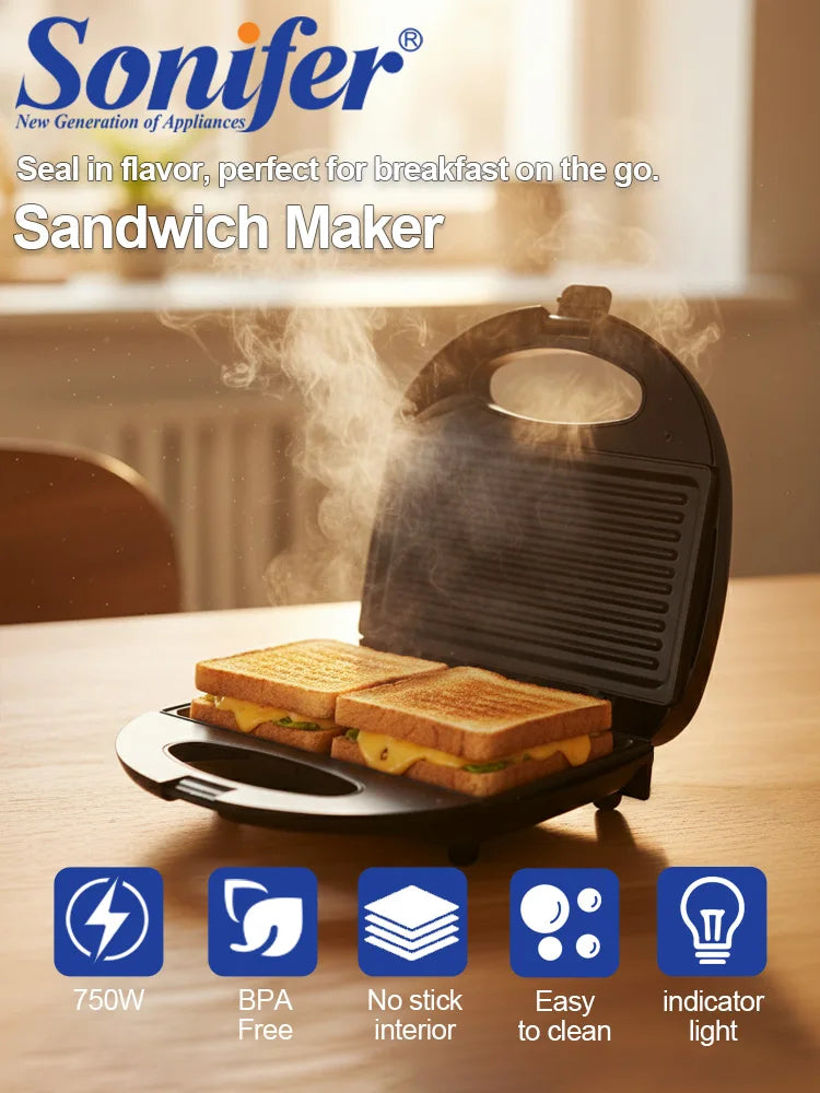 Sandwich Maker Sonifer SF-6068 800W Electric Grill Non Stick Plate Toastie Maker Thermostat Control Home Kitchen