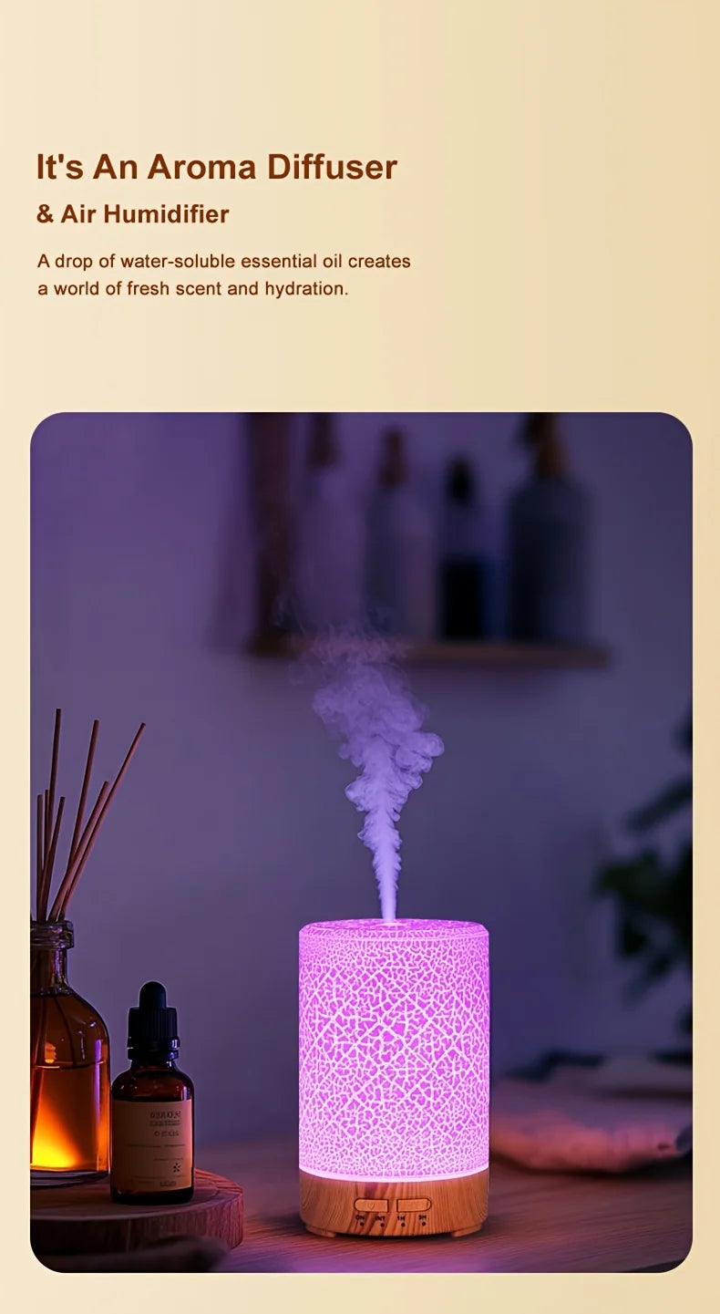 150ml Crack Design Essential Oil Diffuser USB Powered with  7 Color LED Lights Ultrasonic Air Humidifier for Living Room  Office
