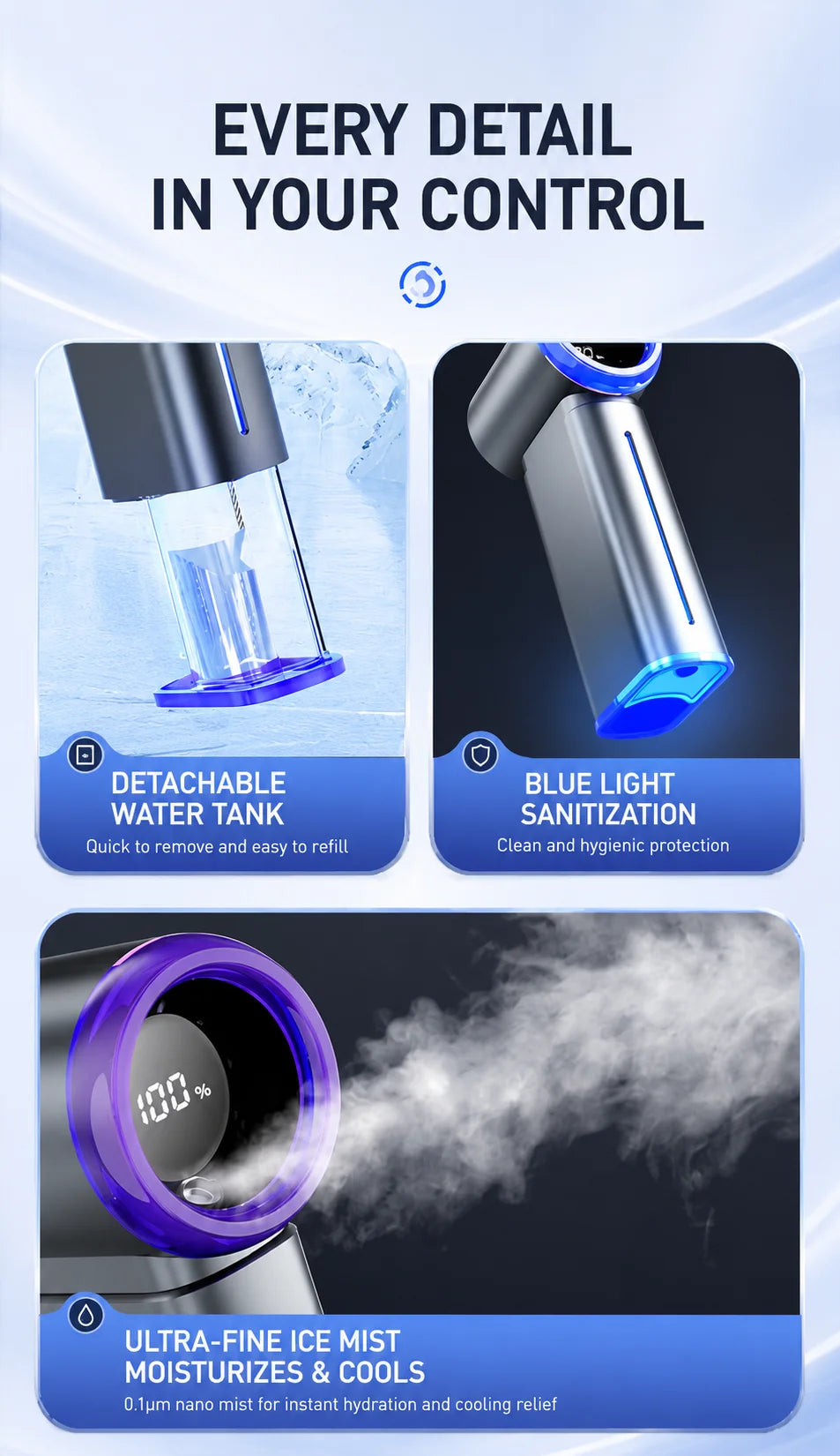 Portable Mist Cooling Fan Humidifier Ice Water Instant Cooler 199-Speed Turbo Handheld Fan Rechargeable Mini Air Conditioner Fan
