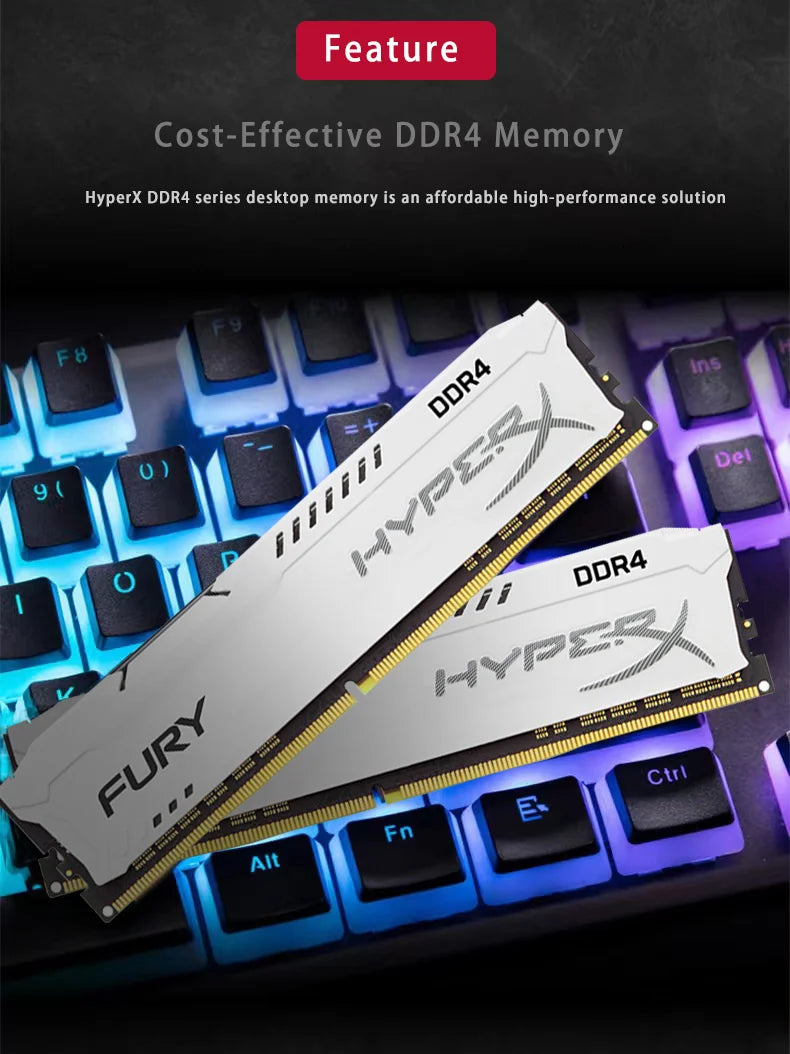 HyperX Fury Memory RAM DDR4 4GB 8GB 16GB 3600MHz 3200MHz 2666MHz 2400MHz 2133MHz Desktop Memory DIMM PC4-25600 21300 1.2V 288Pin