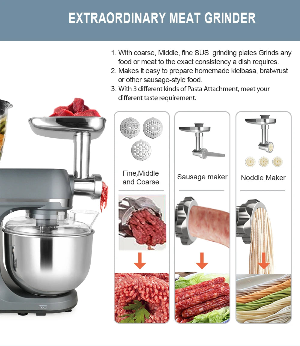 1300W 7L 3 in 1 Multi-function Planetary Stand Mixer Commercial Electric Dough Blender for Kitchen Bakery