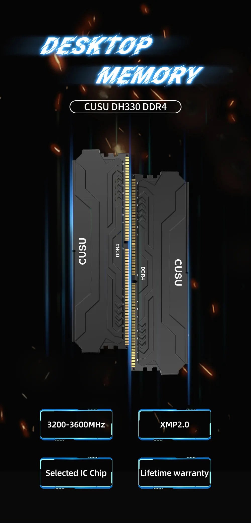 CUSU DDR4 Desktop Memory 3200MHz DDR4 RAM 8GB 16GB 8GBx2 16GBx2 1.35V/ 1.2V UDIMM for Motherboard