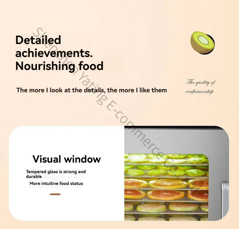 Compact household food dryer, 8-tray multifunctional smart fruit dryer, fruit and food dehydrator.