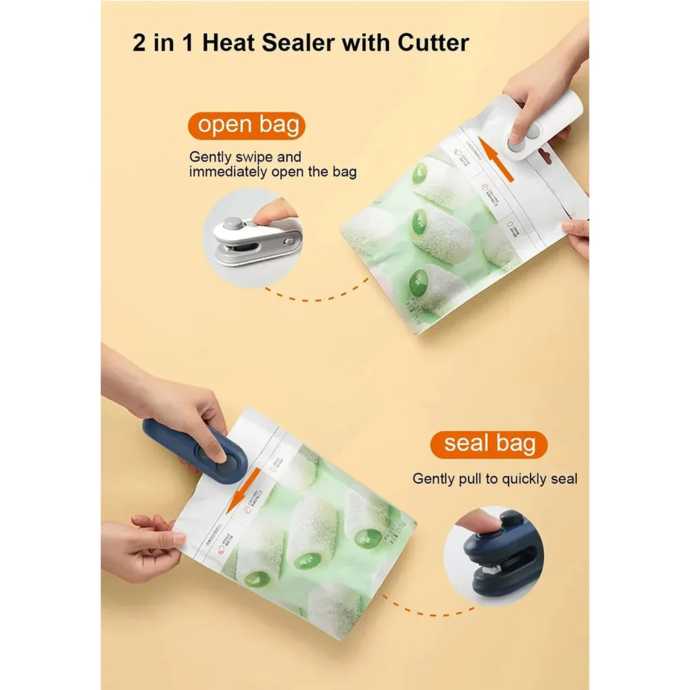 Portable Mini Sealer 2 in 1 Heat Sealer for Snacks Home Use Rechargeable Sealer Vacuum Sealer Snacks Plastic Bag Heat Sealer