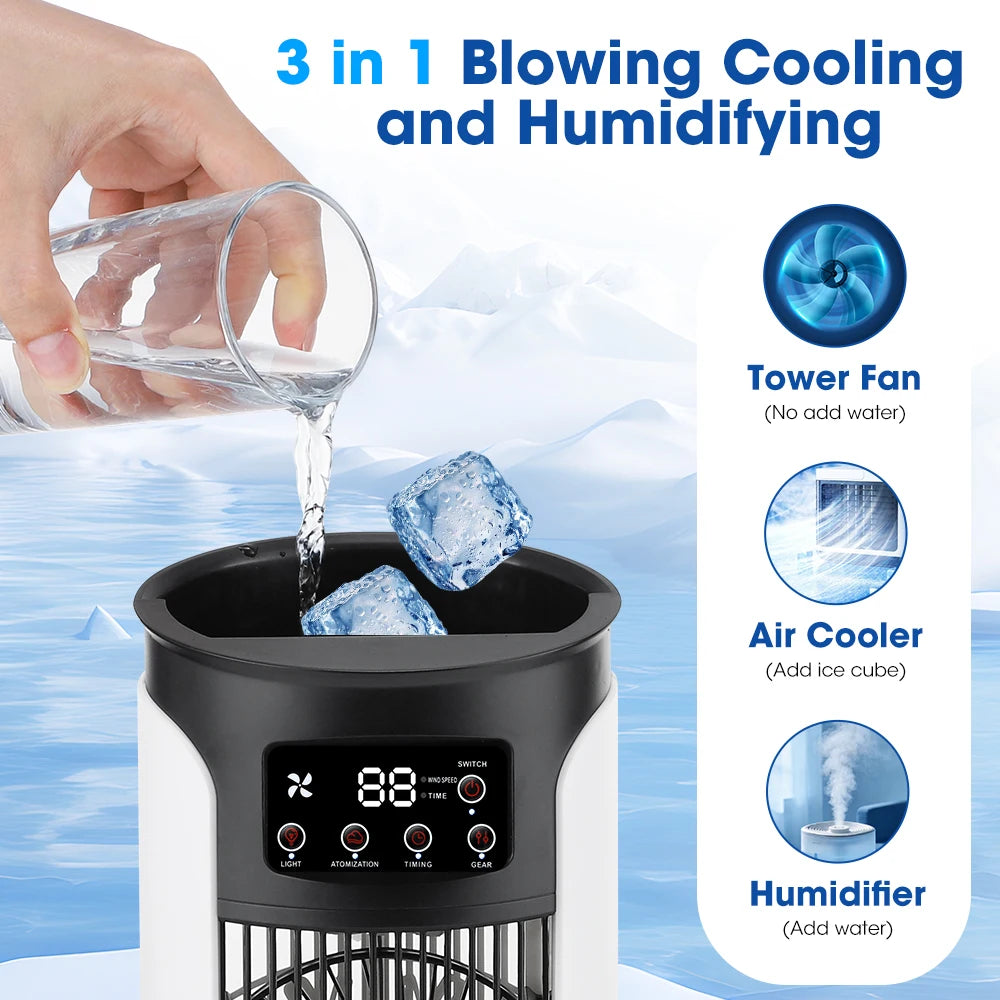 3 In 1 Household Fan Air Conditioner Portable 6-gear Air Cooler LED Night Light Humidifier Air Adjustment Fan Office Home Fan