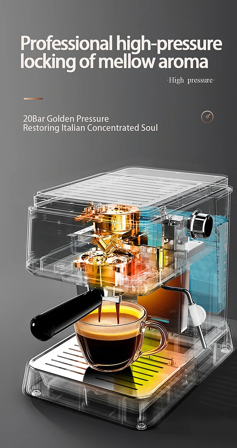 2026 Semi-automatic household coffee machine with high-pressure extraction, frothing and grinding integrated functions