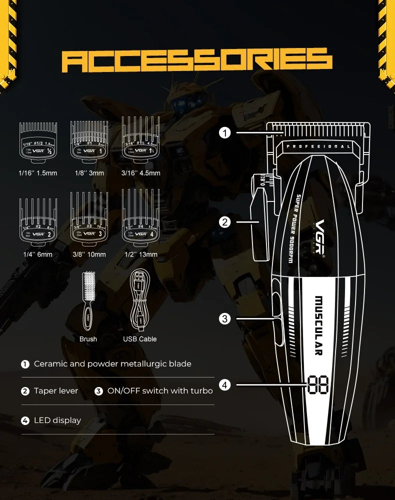VGR Hair Clippers Professional Hair Trimmer Barber Clippers 9000 RPM Hair Cutting Machine Adjustable Trimmer for Men V-285 V-003