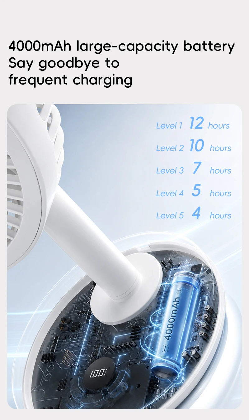 KINSCOTER Smart Oscillating Desk Fan 4000mAh USB Angle Adjustable Silent Rechargeable Fan 5 Wind Speeds for Home/Office/Gift