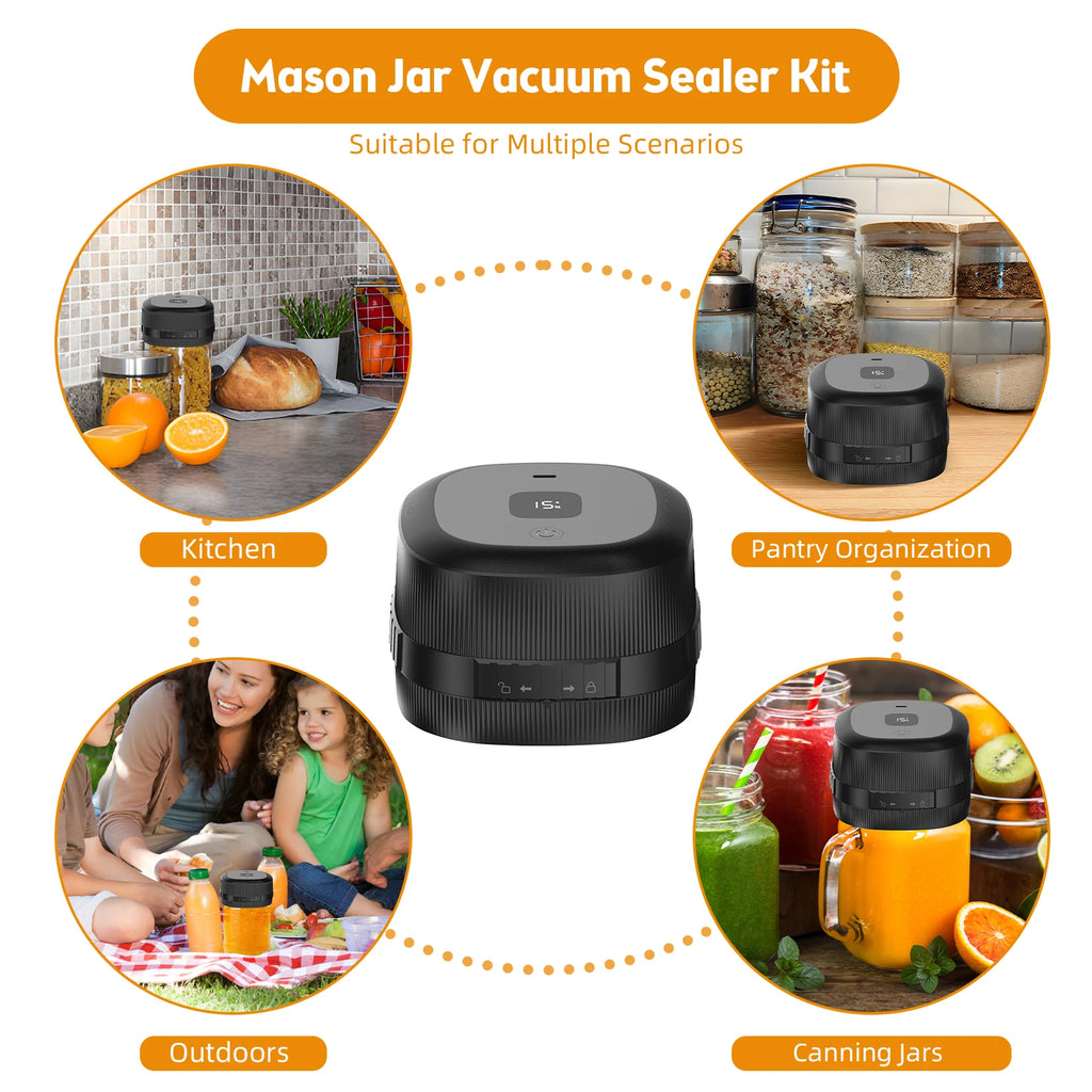 Electric Mason Jar Vacuum Sealer 60KPa for Canning Jars Cordless Vacuum Sealing Machine for Food Storage or Fermentation