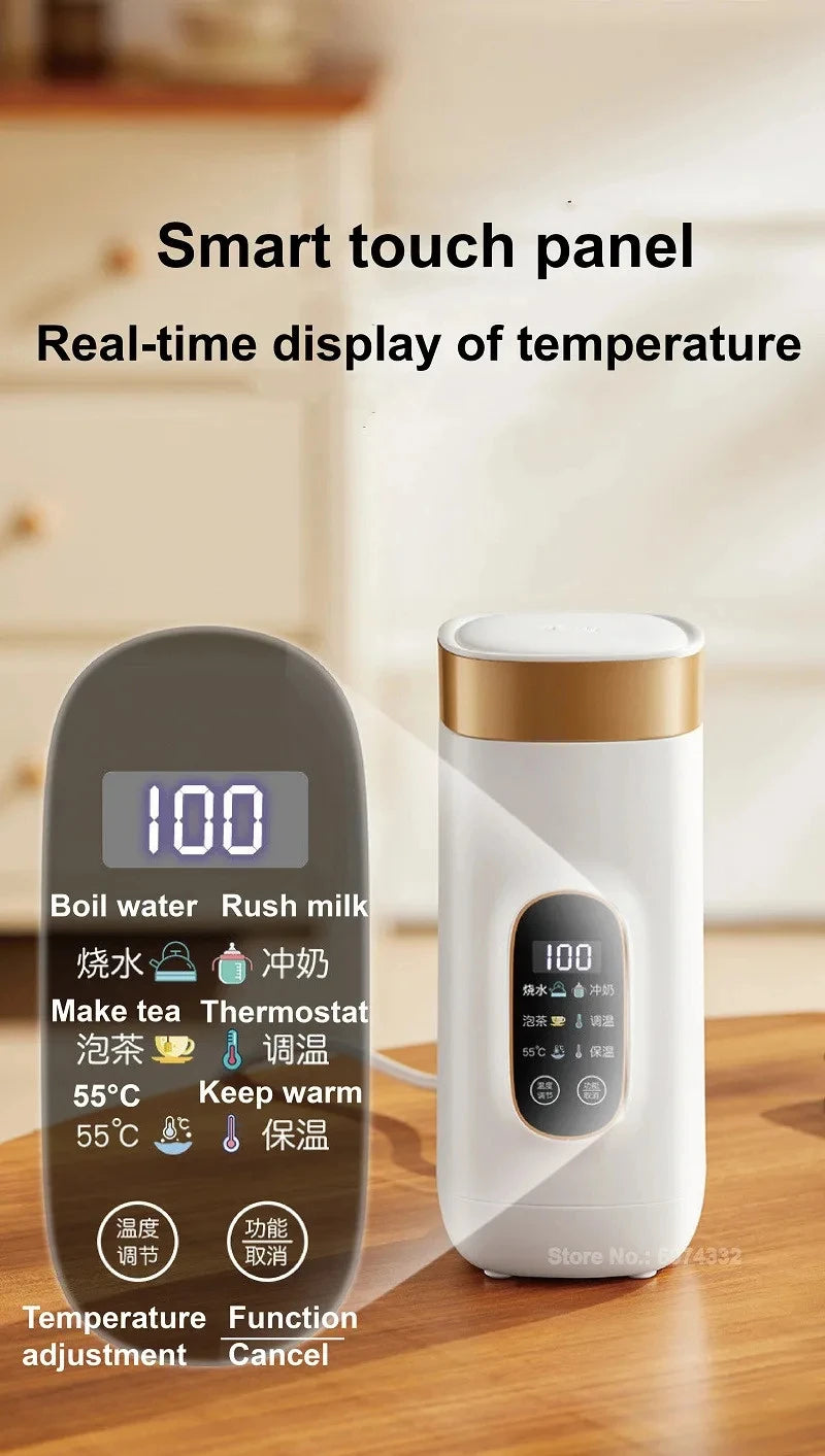 650ml Electric Kettle Portable Travel Boiled Water Pot Heating Cup Office Temperature Control Teapot Auto Keep Warm Cup 400W