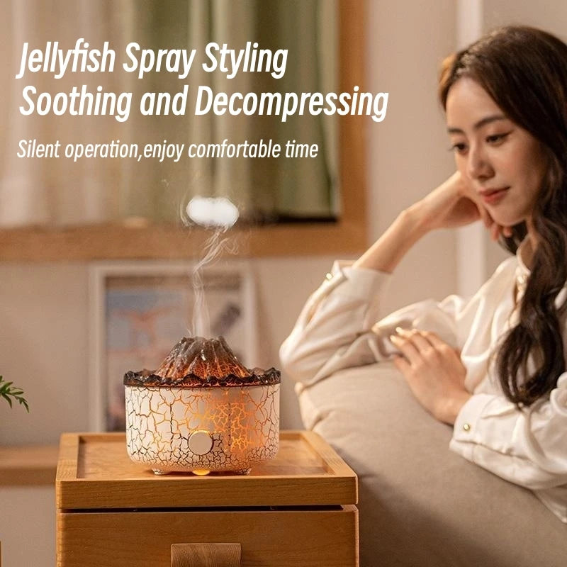 Volcano Aromatherapy Diffuser Smoke Ring Ultrasonic Air Humidifier with Flame Lamp Remote Control Essential Oil Aroma Diffuser