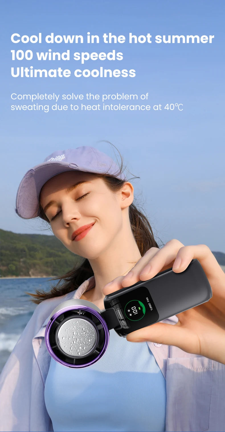 2025 New Ice Pack High-Speed Handheld Eletric Fan 100 Speed Adjustable Folding Mini Fan Portable Outdoor Hanging Neck Small Fan