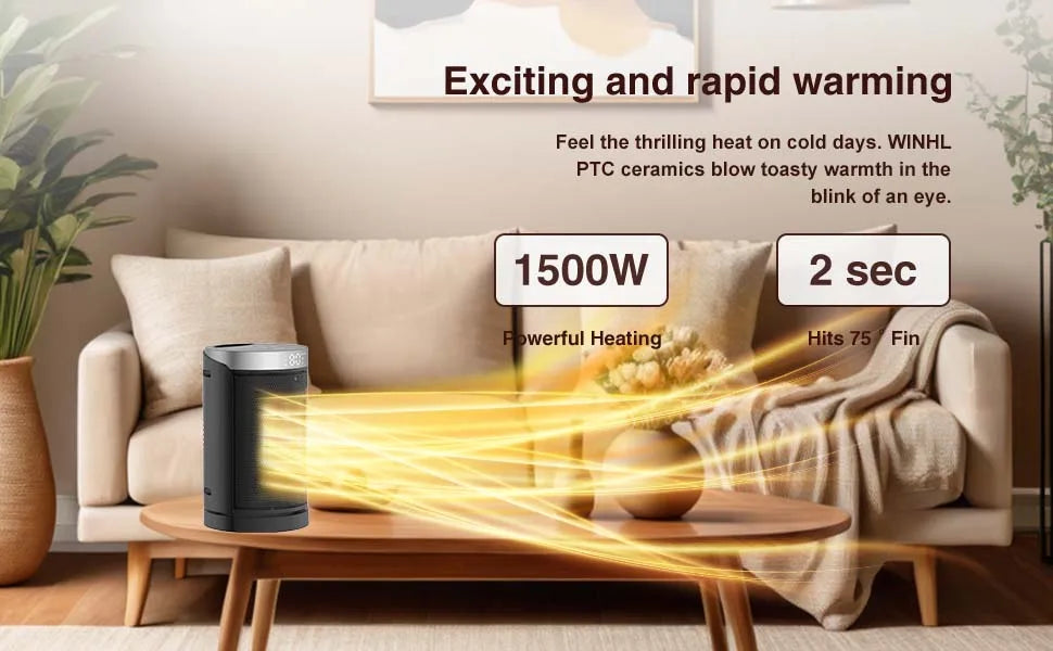 2026 New Upgrade Space Heater, Portable Electric Heaters For Indoor Use,70°Oscillation | Thermostat, Remote Control