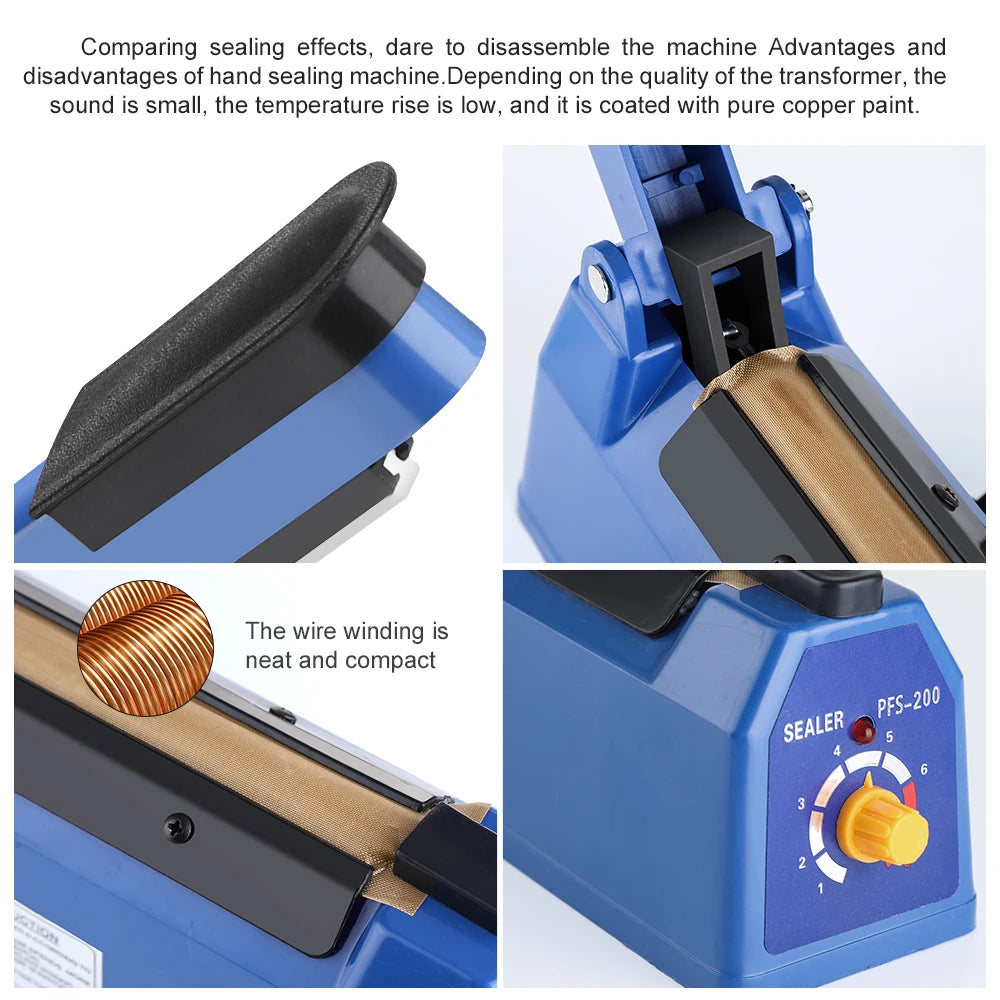 200mm Heat Sealing Machine Home Impulse Sealer Kitchen Food Vacuum Seal Kraft paper/Plastic Bag Meat/Candy/Fruit Storage 220V