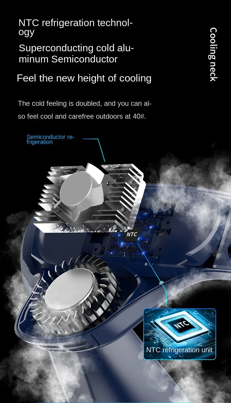 New Portable Neck Fan 5200mAh Neck Air Conditioner Rechargeable Semiconductor Cooling Fan Outdoor Personal Fan Wearable Cooler