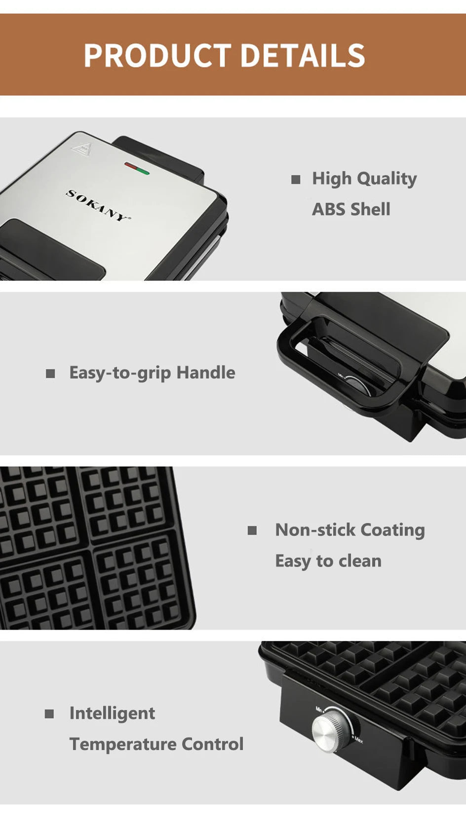 4-Slice Belgian Waffle Maker 1500W Double Heating Non-Stick Egg Cake Oven Pancake Egg Waffle Cake Machine Temperature Control