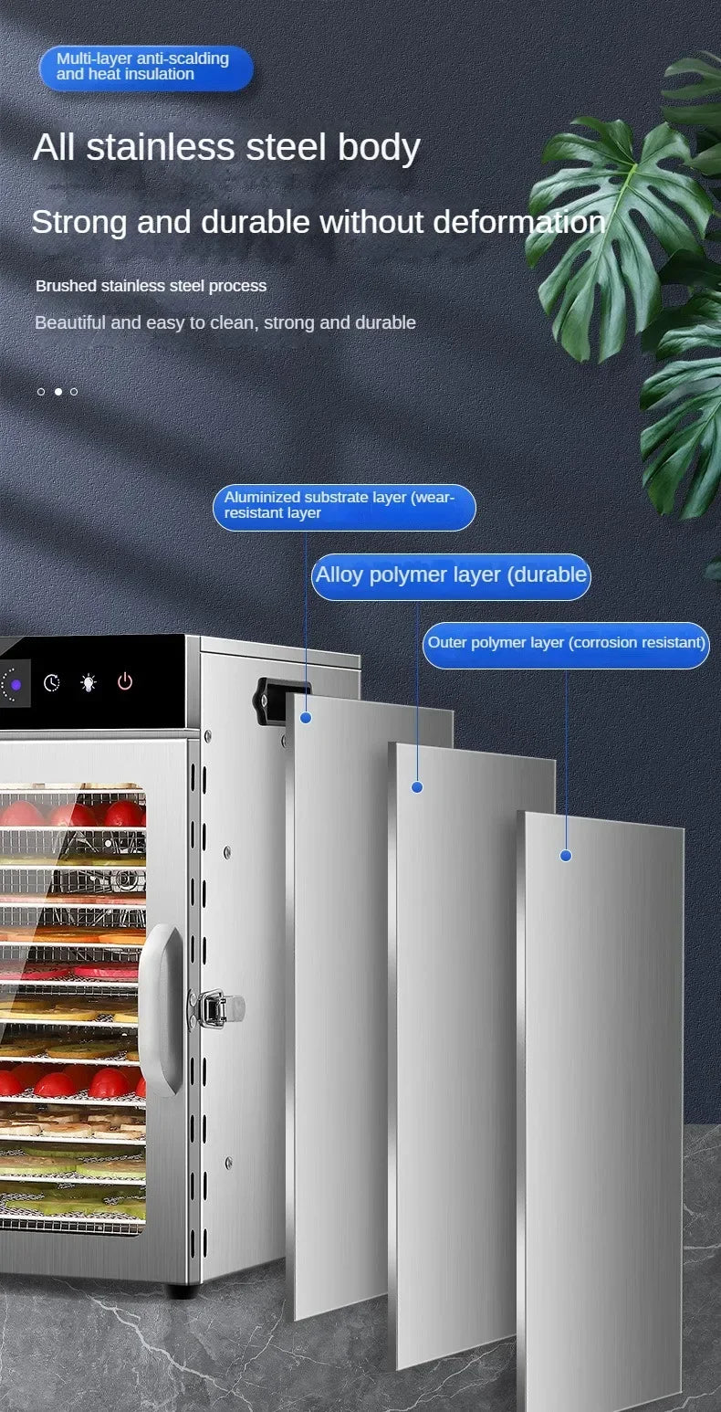 6/8/12/18 Layers Home Fruit Air Dryer Vegetable Snacks Meat Medicinal Materials Fruit Smart and Commercial Food Dehydrator