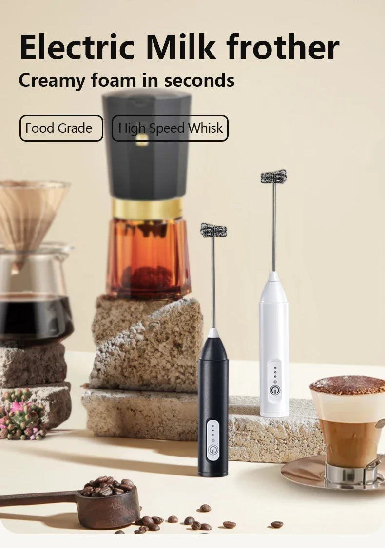 Cordless Electric Milk Frother, USB Mini Blender 3 Speeds Handheld Milk Foamer for Coffee, Cappuccino Foam Maker Whisk