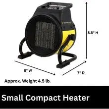 2026 New Upgrade Electric Forced Air Heater With Pivoting Base 5,120 BTU, Yellow | Electric Garage Heater
