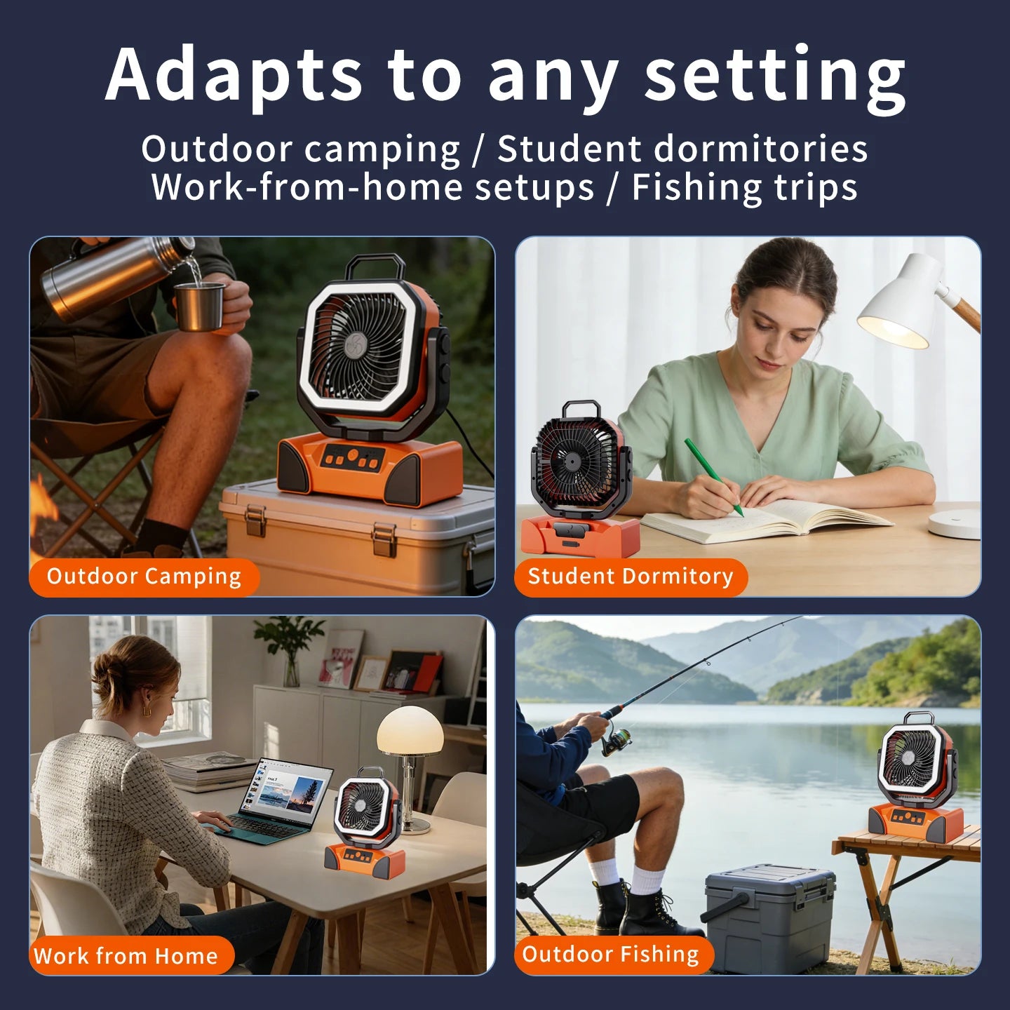 50000mAh Outdoor Camping Fan with Remote Contral 4Gears Wind Speed Up to 100 Hours Runtime Handle Portable Cooling Electric Fan