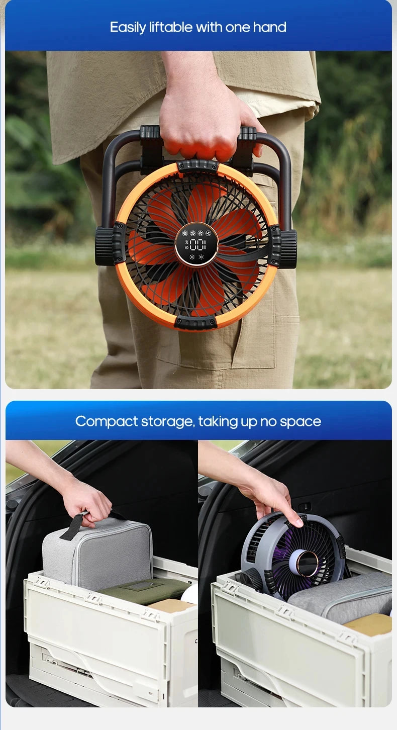 MUXNW Outdoor Camping Fan 20000mAh Portable Rechargeable Wireless Tent Ceiling Fan with LED Light Comes with Storage Bag