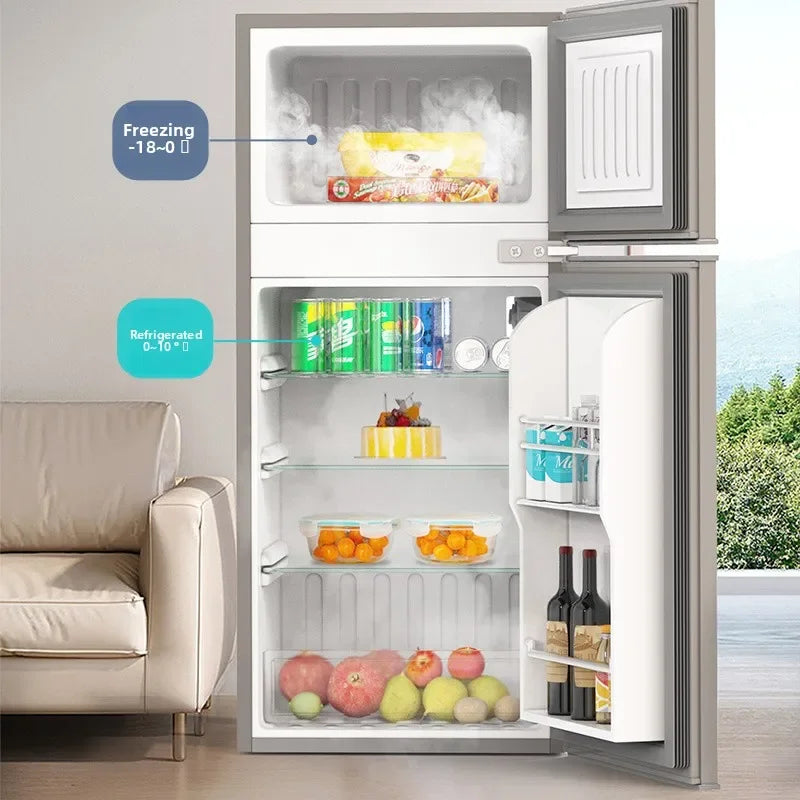 Energy Saving Refrigerator with Double Doors Small Refrigerator Home Dormitory Rental Room Freezer Refrigeration Mini Bar Fridge
