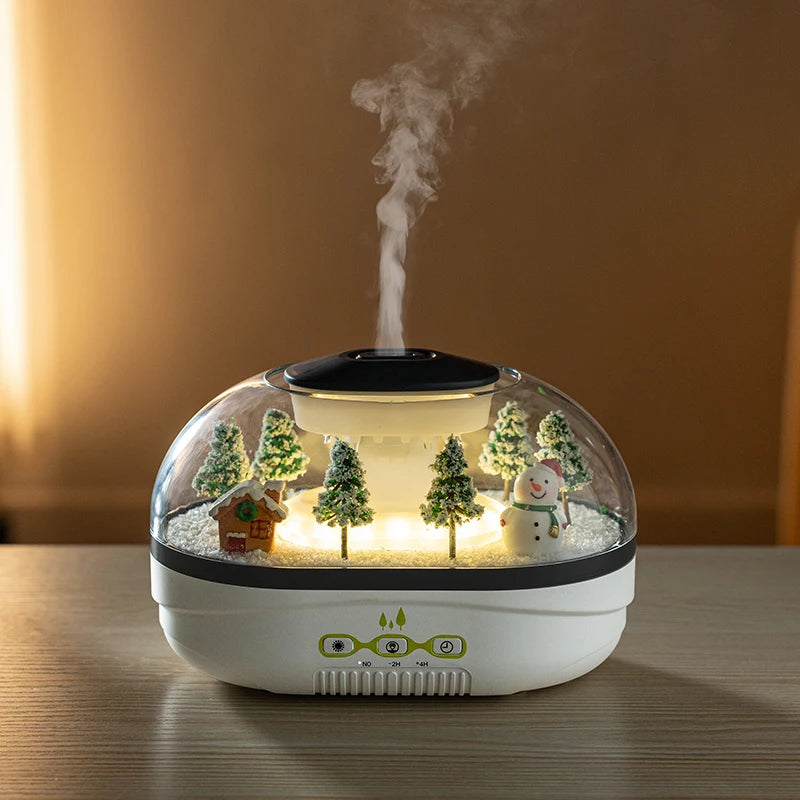 Snowman Landscape Aroma Humidifier with Colorful Led Light Essential Oil Diffuser Ultrasonic Raindrop Air Humidifier for Home