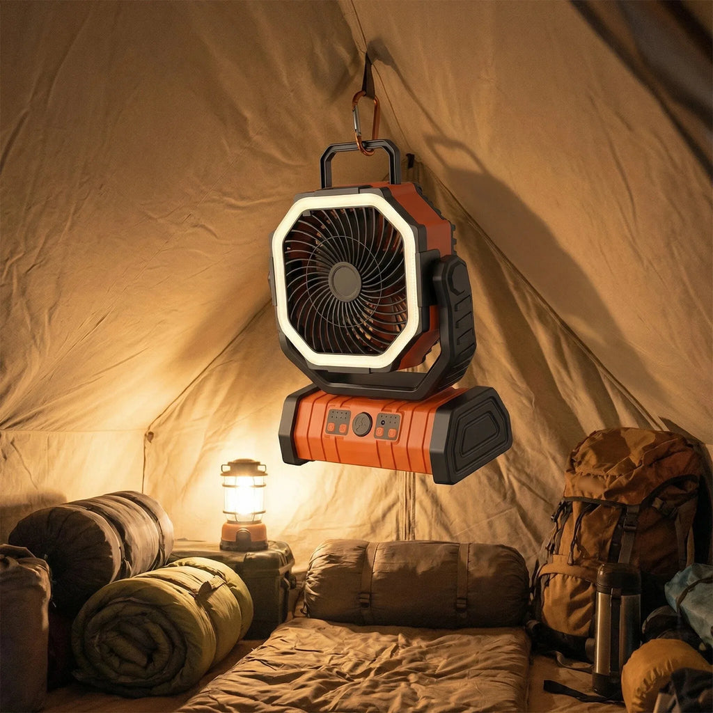 50000mAh Outdoor Camping Fan with Remote Contral 4Gears Wind Speed Up to 100 Hours Runtime Handle Portable Cooling Electric Fan
